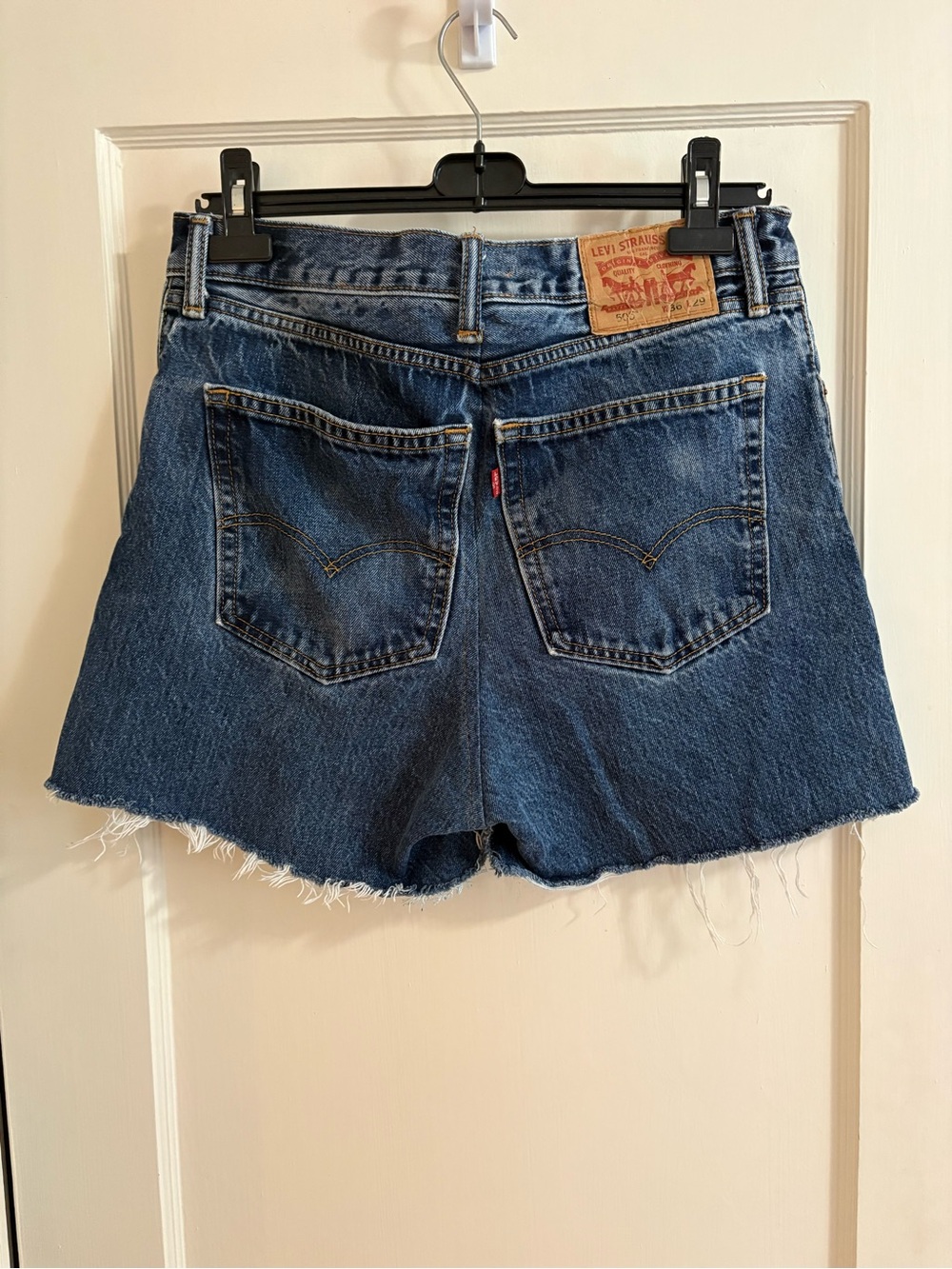 Levi's Dark Blue Frayed Hem Denim Cutoff Shorts